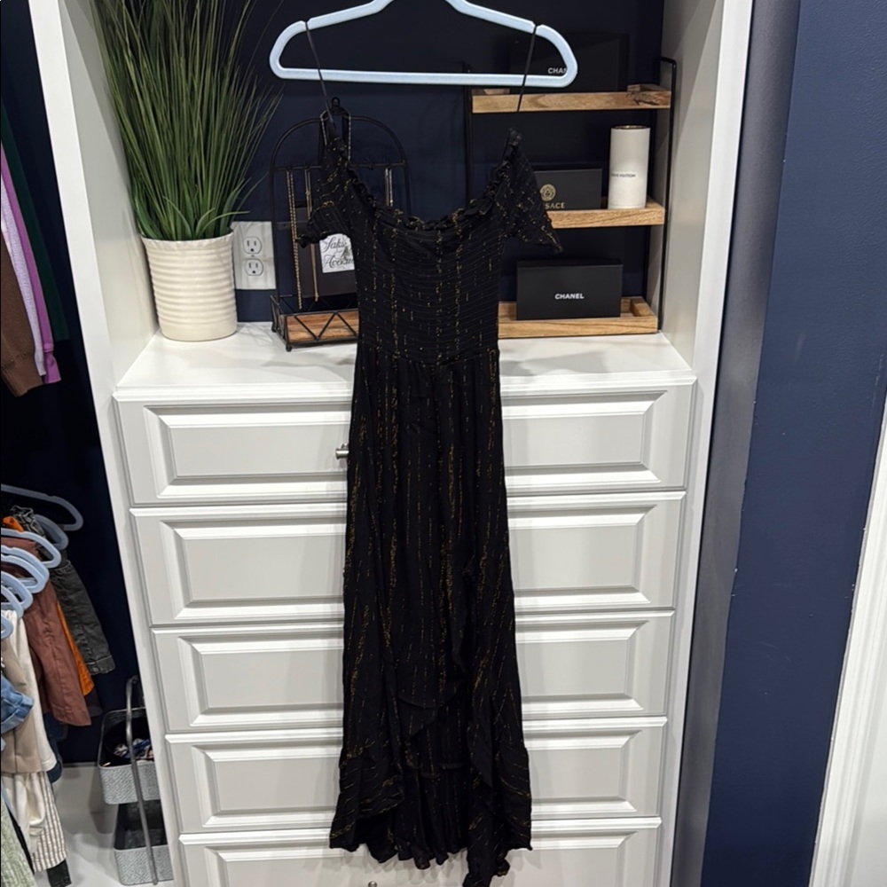 Blue Rain  ( Francesca’s ) SZ XS Black Dress with Gold Detailing